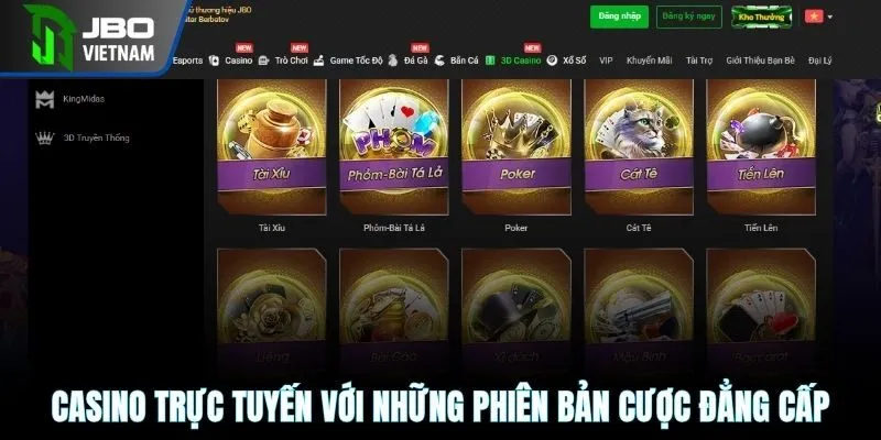 Casino trực tuyến với những phiên bản cược đẳng cấp